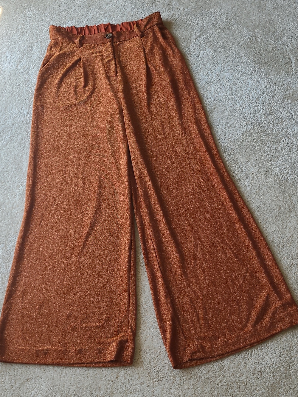 FRNCH Metallic Copper Wide-Leg Pants